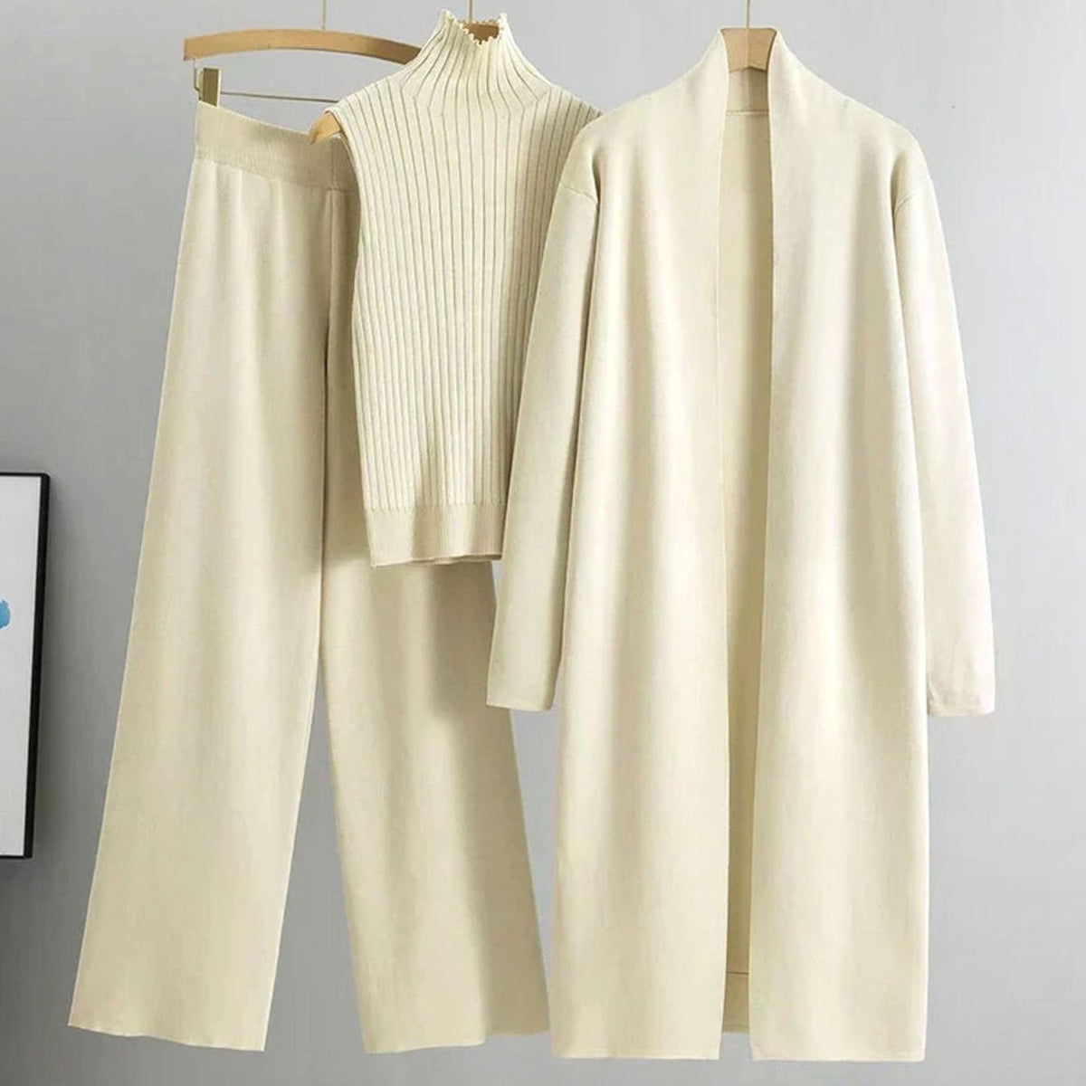 Women's 3-Piece Knit Set — Cardigan, Ribbed Top & Wide-Leg Pants 5