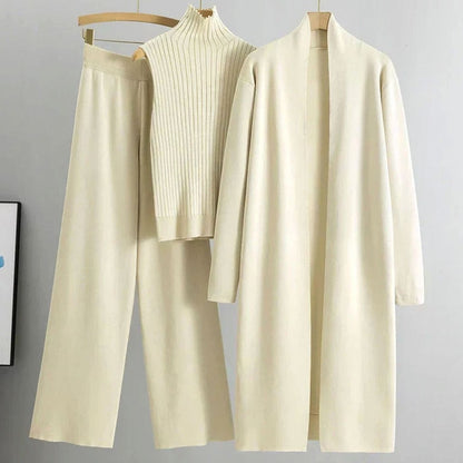 Women's 3-Piece Knit Set — Cardigan, Ribbed Top & Wide-Leg Pants 5
