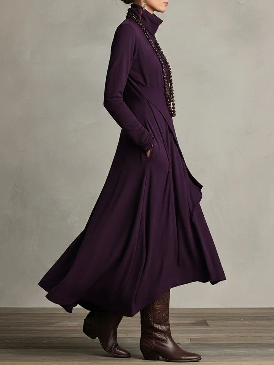 Women's Turtleneck Draped Maxi Dress — Asymmetric Hem 3