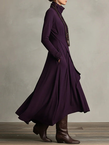 Women's Turtleneck Draped Maxi Dress — Asymmetric Hem 3