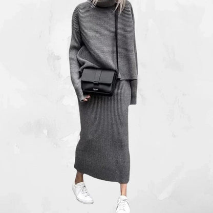 Women's Ribbed Knit Turtleneck Pullover & Midi Skirt Set 5