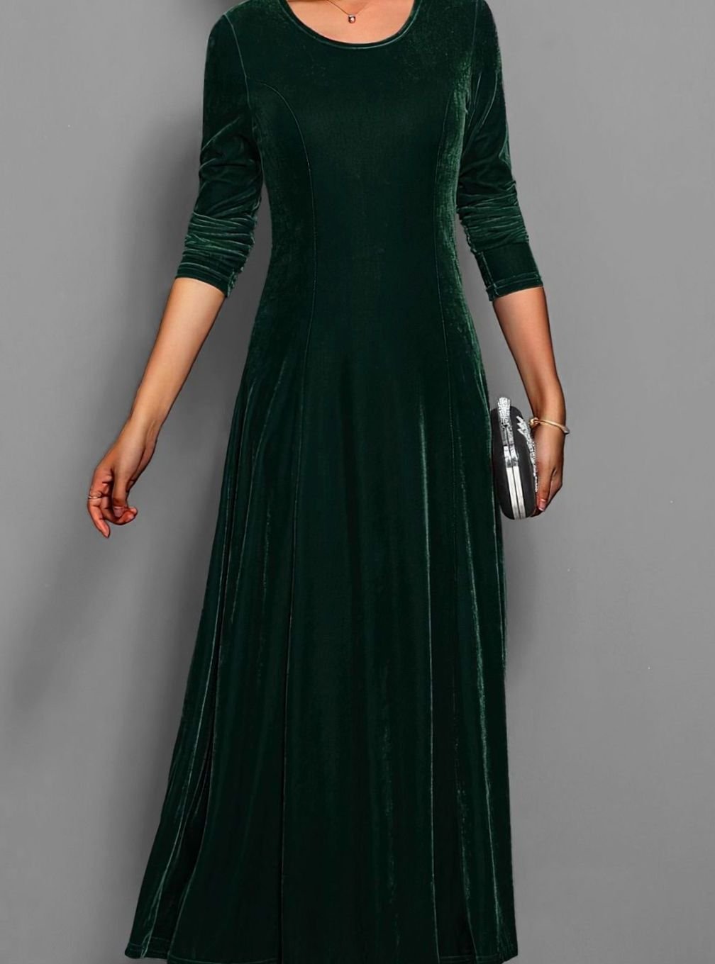 Velvet Maxi Dress — Women's Long Sleeve A-Line Formal Gown 1