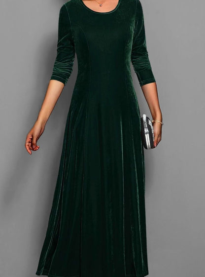 Velvet Maxi Dress — Women's Long Sleeve A-Line Formal Gown 1