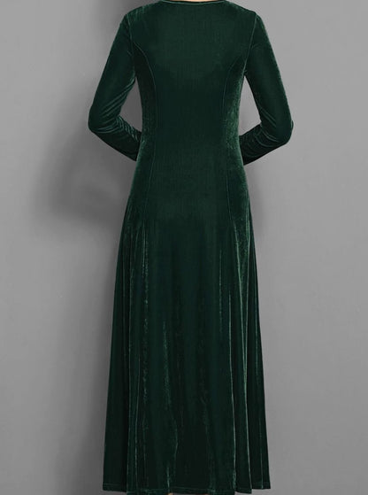 Velvet Maxi Dress — Women's Long Sleeve A-Line Formal Gown 10