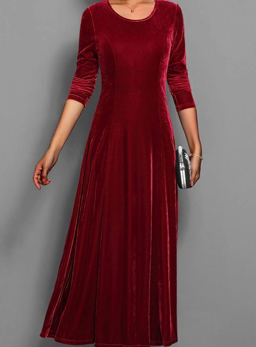 Velvet Maxi Dress — Women's Long Sleeve A-Line Formal Gown 2