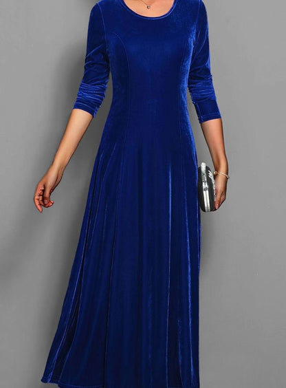 Velvet Maxi Dress — Women's Long Sleeve A-Line Formal Gown 3