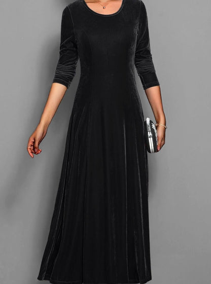 Velvet Maxi Dress — Women's Long Sleeve A-Line Formal Gown 4