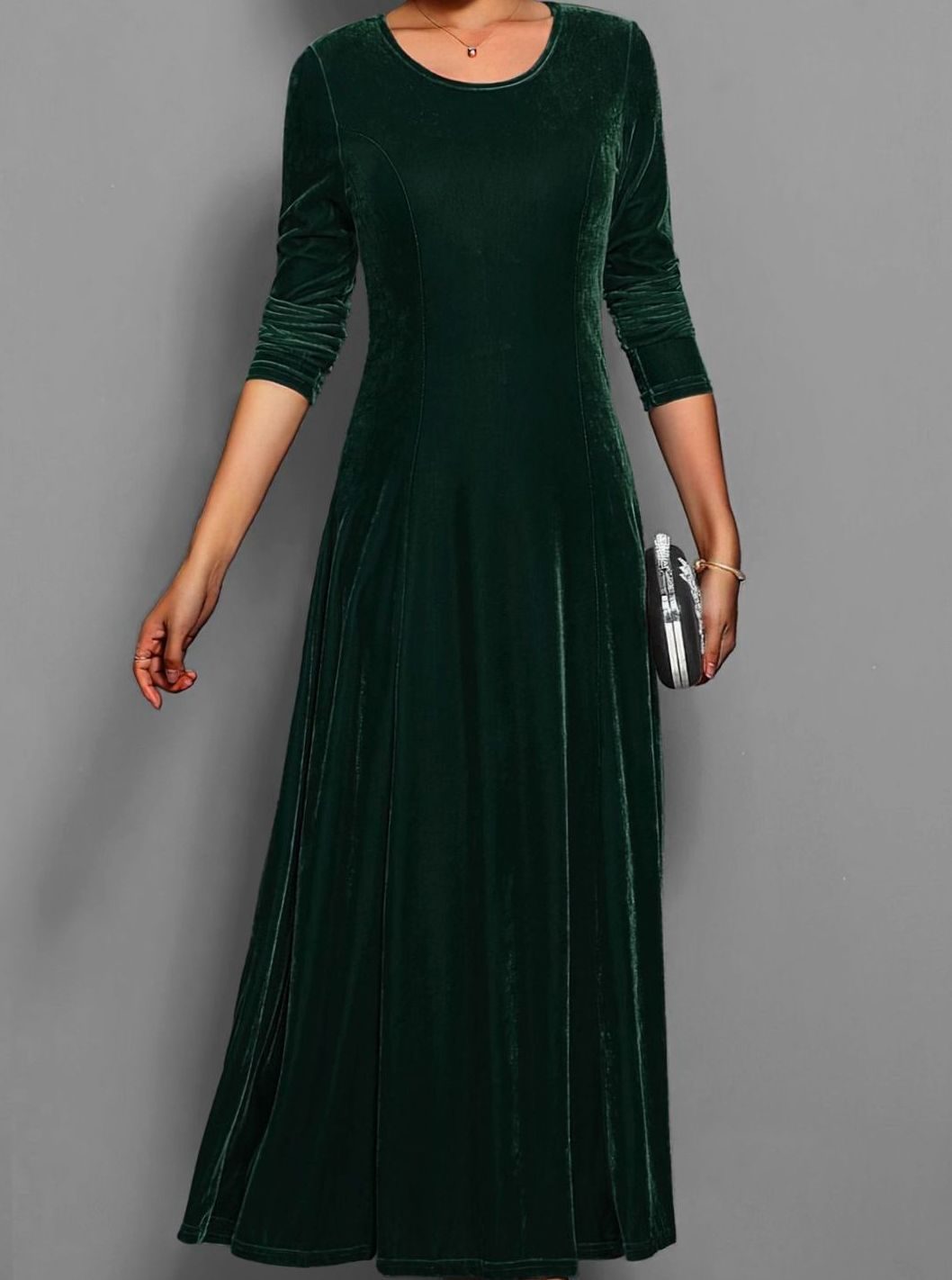 Velvet Maxi Dress — Women's Long Sleeve A-Line Formal Gown 5