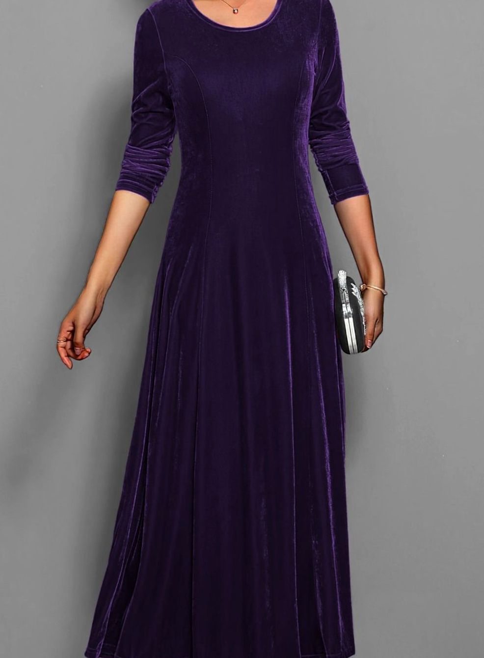 Velvet Maxi Dress — Women's Long Sleeve A-Line Formal Gown 6