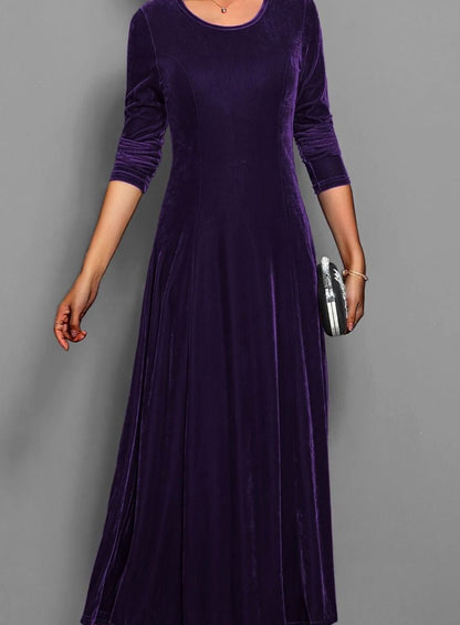 Velvet Maxi Dress — Women's Long Sleeve A-Line Formal Gown 6