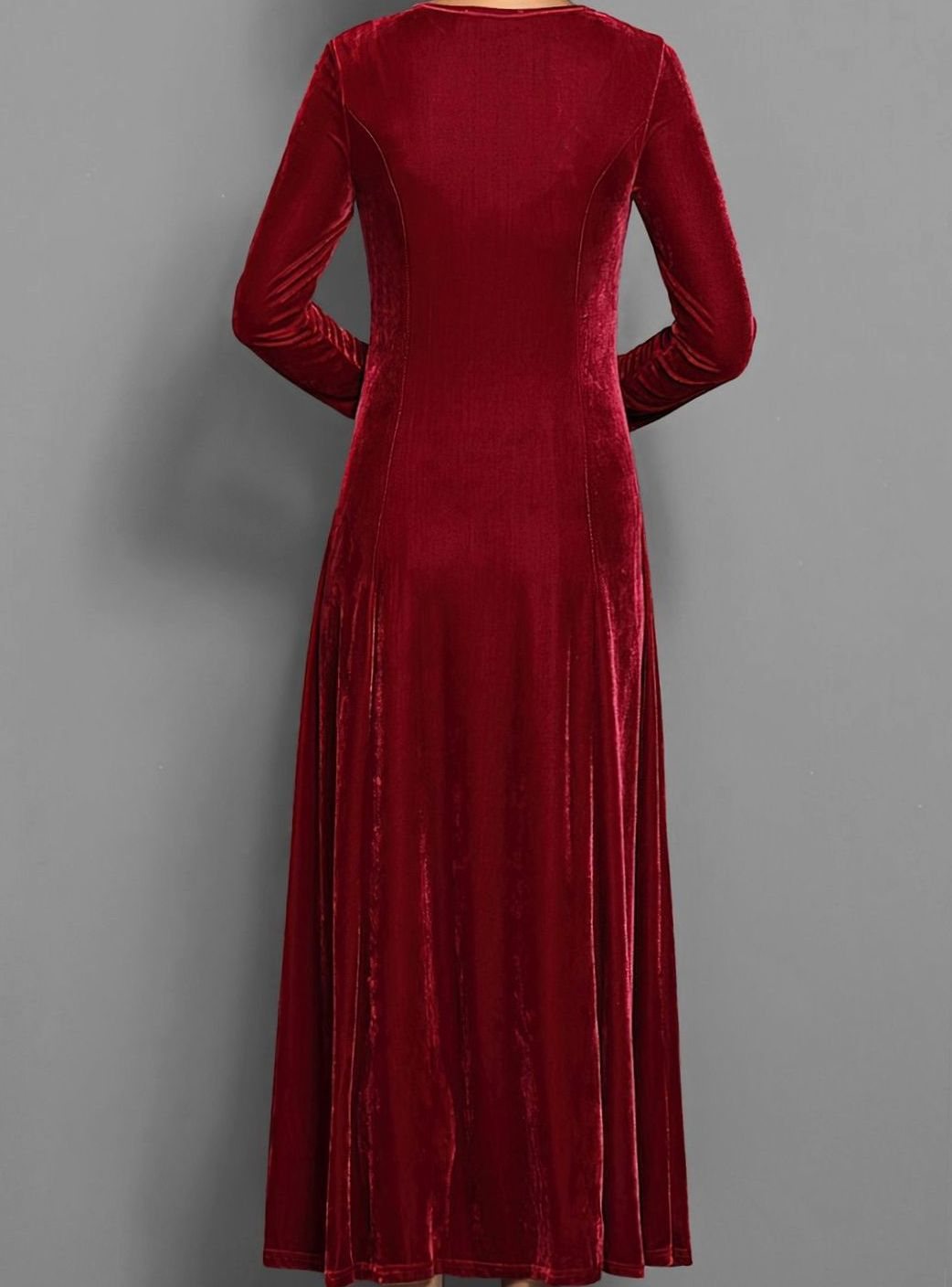 Velvet Maxi Dress — Women's Long Sleeve A-Line Formal Gown 9