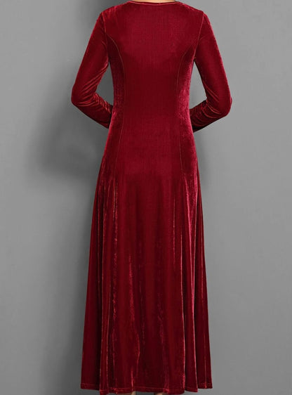Velvet Maxi Dress — Women's Long Sleeve A-Line Formal Gown 9