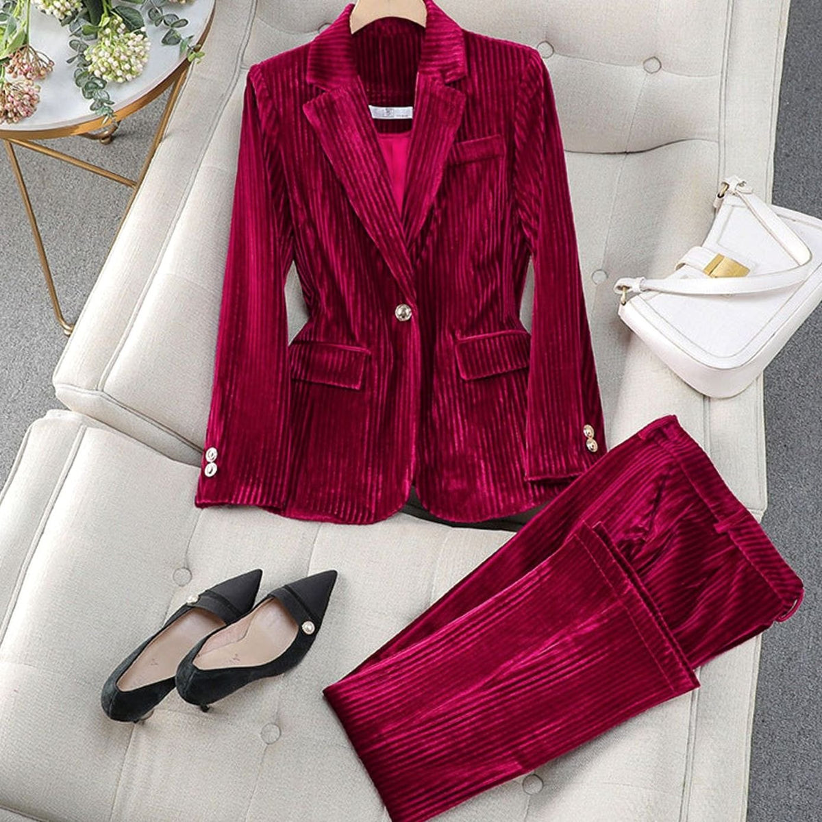 Women's Velvet Blazer Suit Set — Tailored Two-Piece S–2XL 1