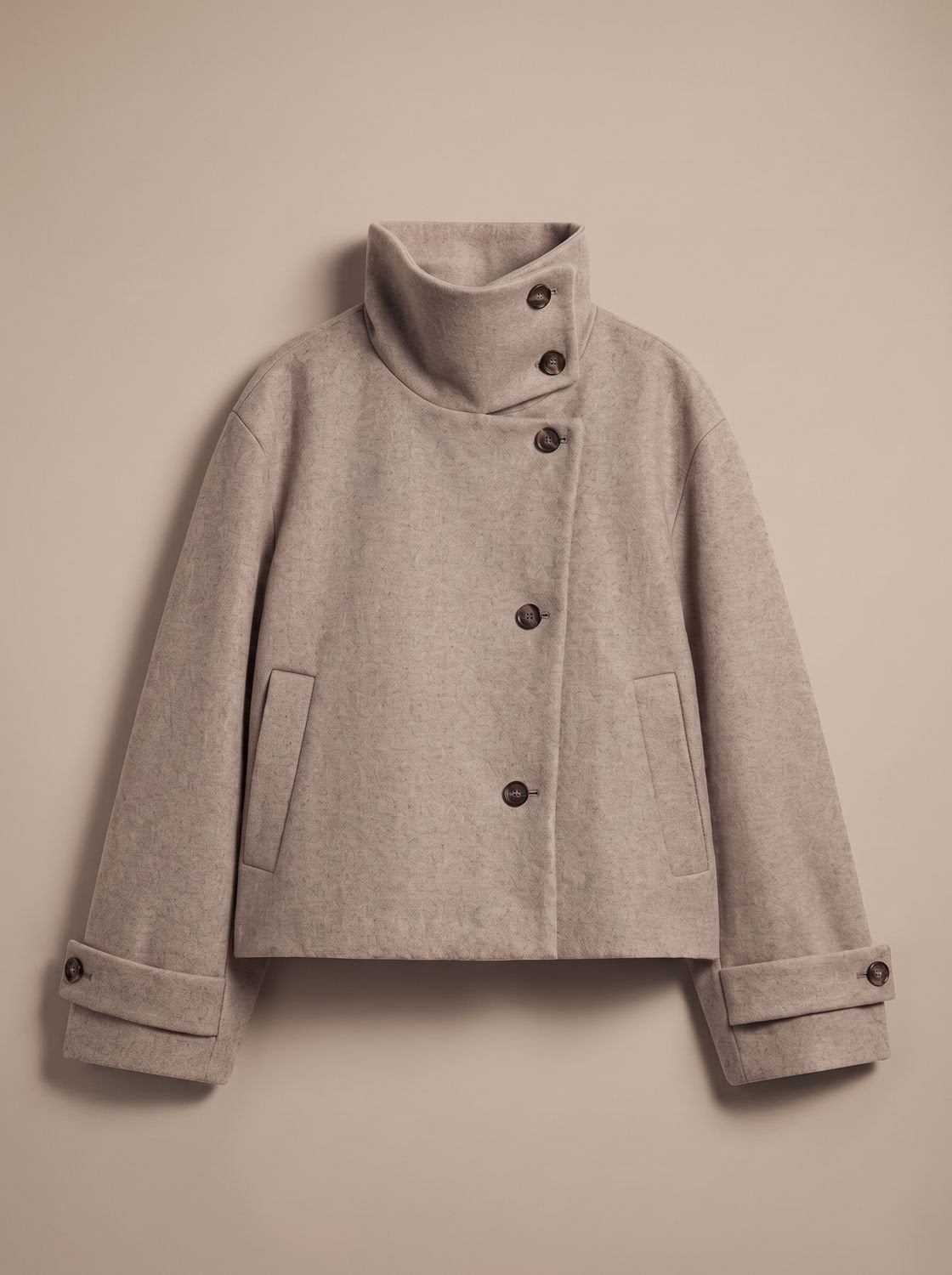 Women's Wool Blend Cropped Coat — Stand Collar Button-Front 2