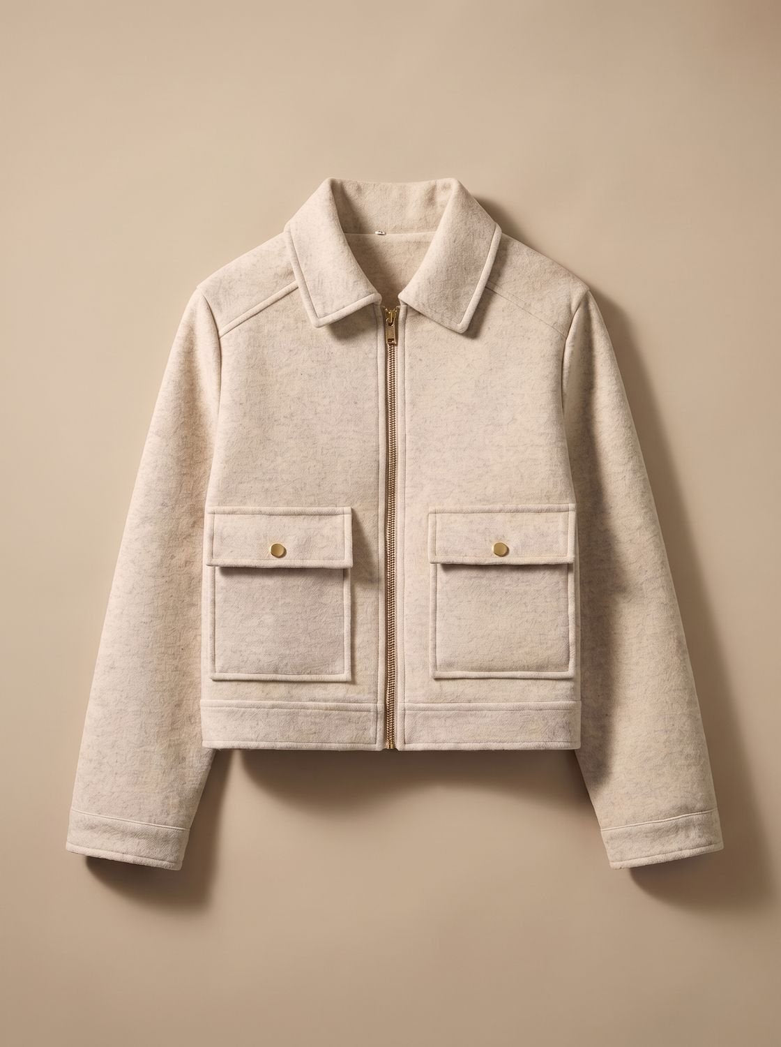 Women's Wool Blend Cropped Coat — Stand Collar Button-Front 3