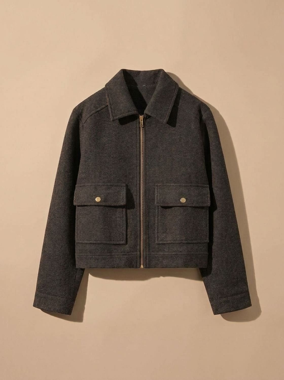 Women's Wool Blend Cropped Coat — Stand Collar Button-Front 8