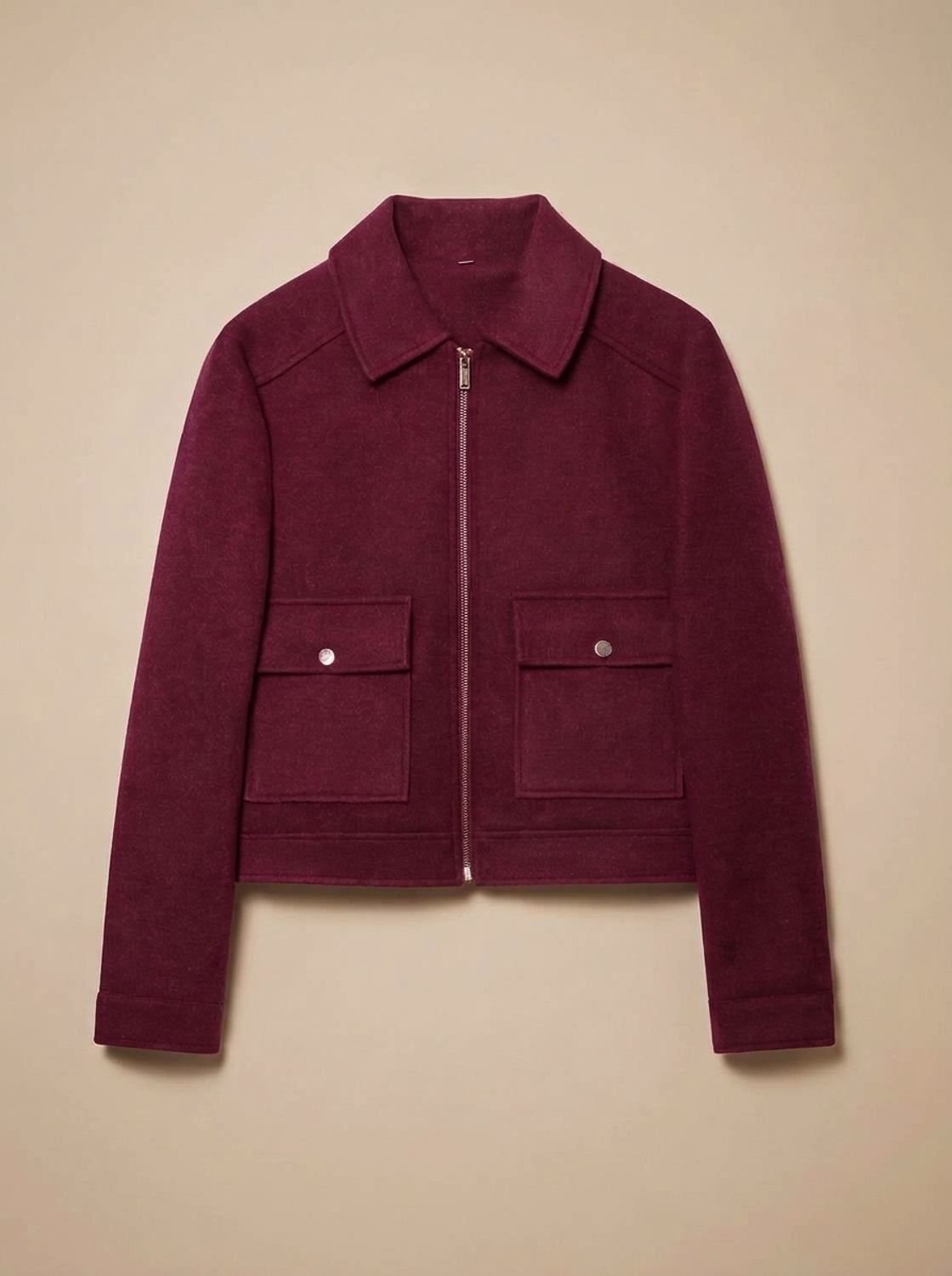 Women's Wool Blend Cropped Coat — Stand Collar Button-Front 9