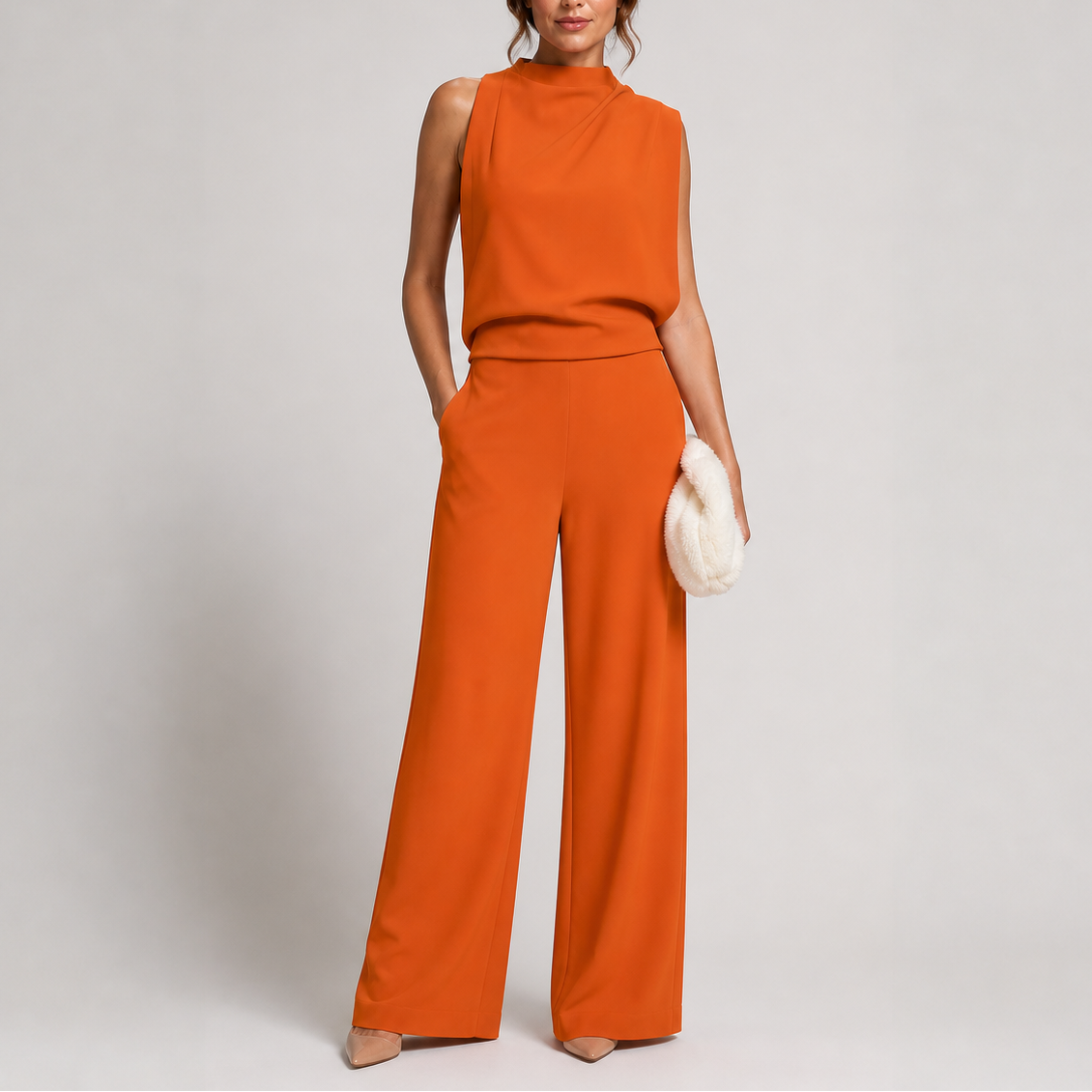 Sleeveless Wide-Leg Jumpsuit for Women — High Neckline 5