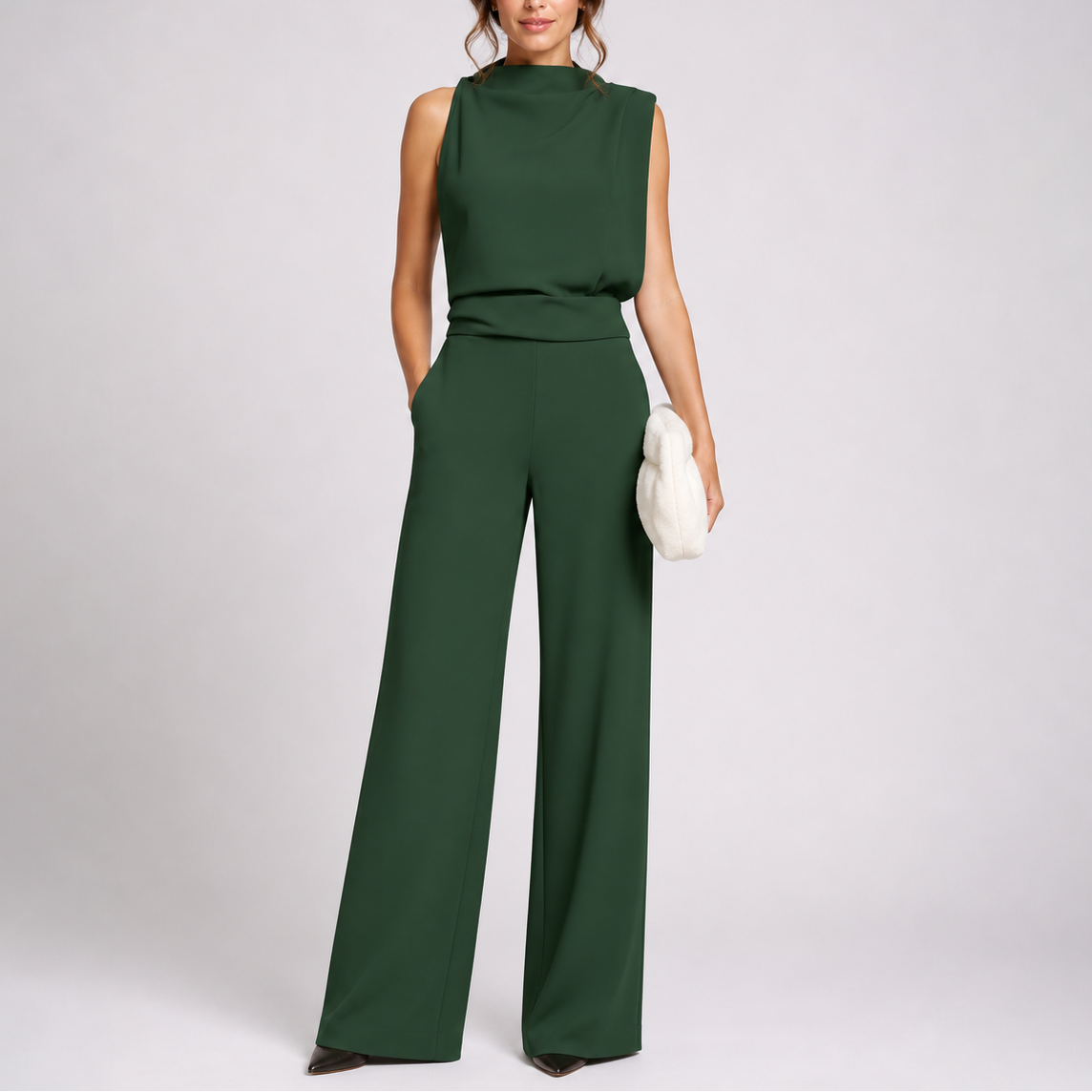 Sleeveless Wide-Leg Jumpsuit for Women — High Neckline 1