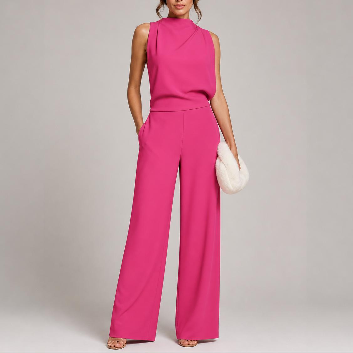 Sleeveless Wide-Leg Jumpsuit for Women — High Neckline 4